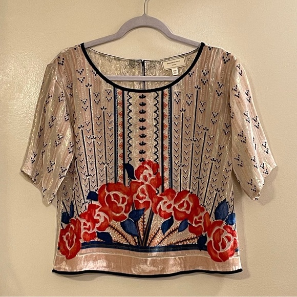 MOULINETTE SOEURS x ANTHROPOLOGIE NWOT High Peasant Posey Top in Red Rouge Motif - Picture 4 of 8
